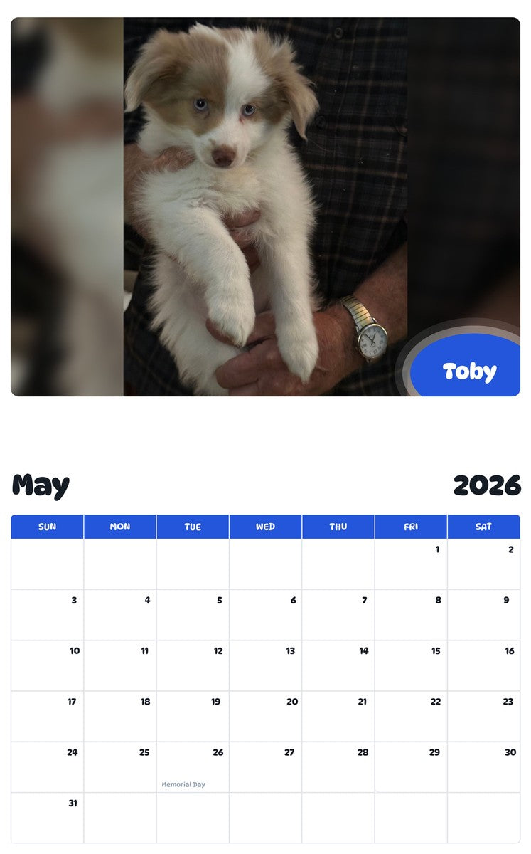 2026 - 2027 Toby - Pawidols Pet Calendar