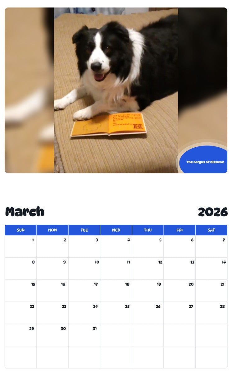 November 2025 - October 2026 The Fergus of Glencoe - Pawidols Pet Calendar