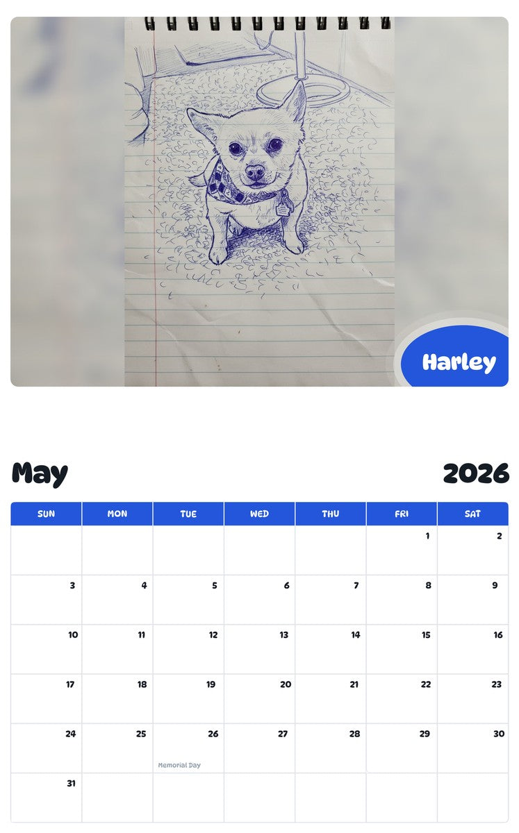 2026 - 2027 Harley - Pawidols Pet Calendar
