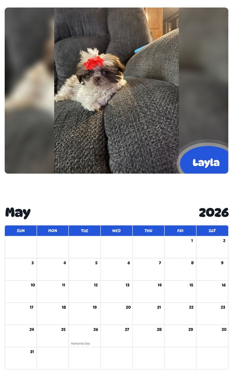 2026 - 2027 Layla - Pawidols Pet Calendar