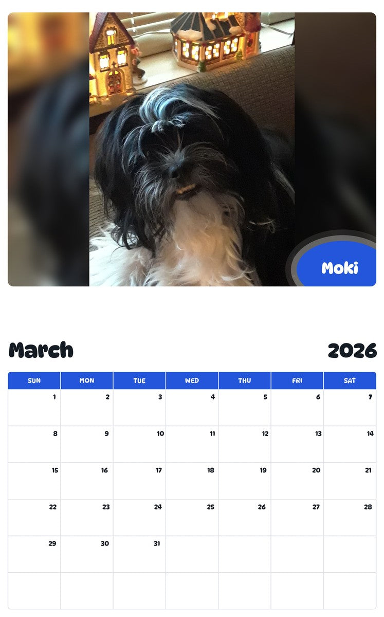 November 2025 - October 2026 Moki - Pawidols Pet Calendar