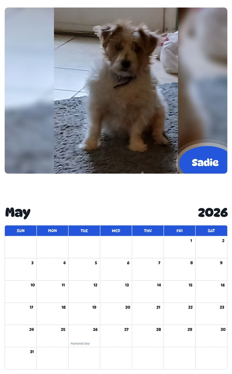 2026 - 2027 Sadie - Pawidols Pet Calendar