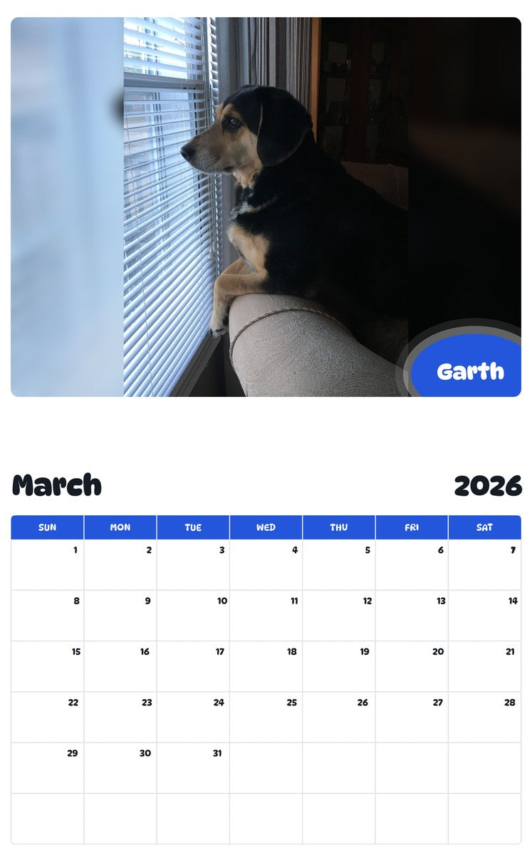 November 2025 - October 2026 Garth - Pawidols Pet Calendar