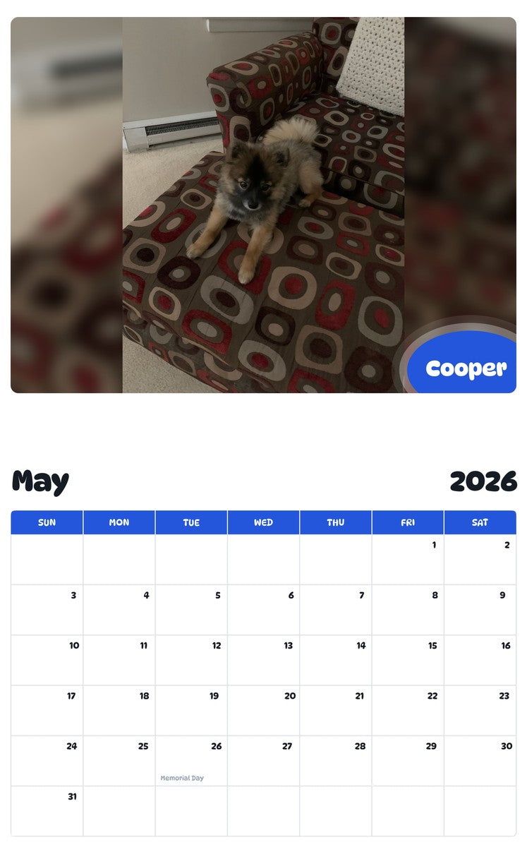 2026 - 2027 Cooper - Pawidols Pet Calendar