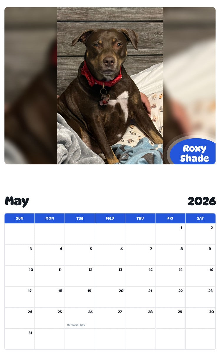 2026 - 2027 Roxy Shade - Pawidols Pet Calendar