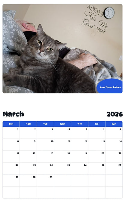 November 2025 - October 2026 Levi Jean Raines - Pawidols Pet Calendar
