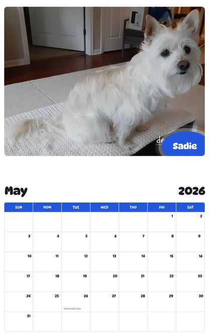 2026 - 2027 Sadie - Pawidols Pet Calendar