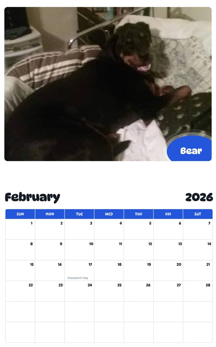 October 2025 - September 2026 Bear - Pawidols Pet Calendar