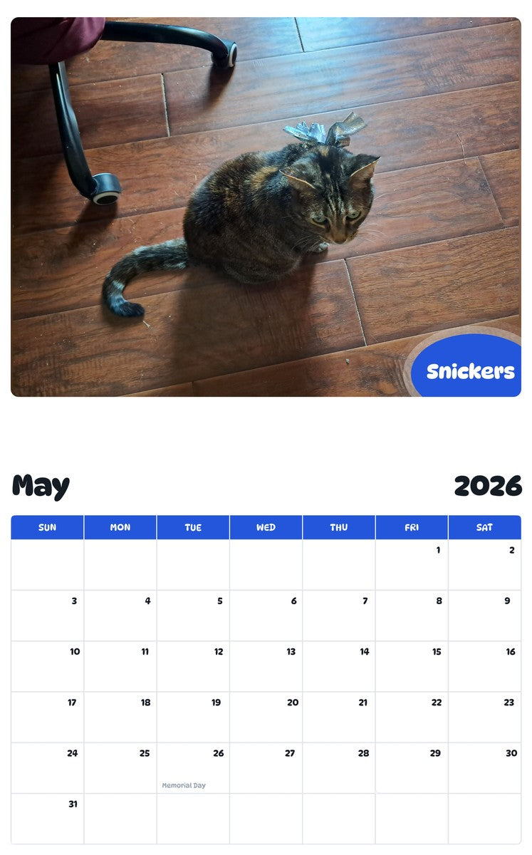 2026 - 2027 Snickers - Pawidols Pet Calendar