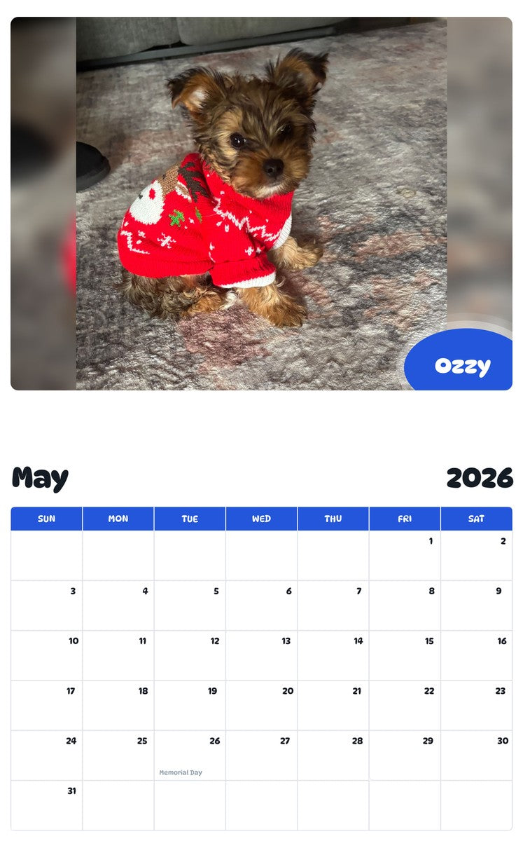 2026 - 2027 Ozzy - Pawidols Pet Calendar