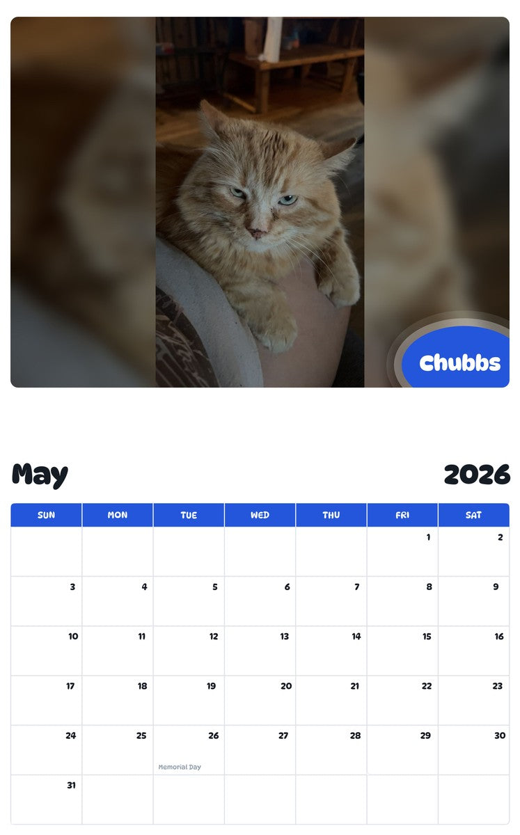 2026 - 2027 Chubbs - Pawidols Pet Calendar