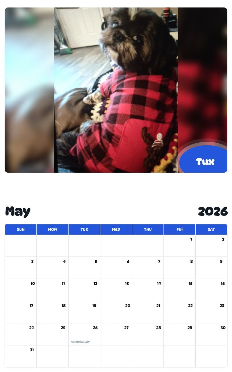 2026 - 2027 Tux - Pawidols Pet Calendar