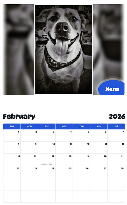 November 2025 - October 2026 Xena - Pawidols Pet Calendar