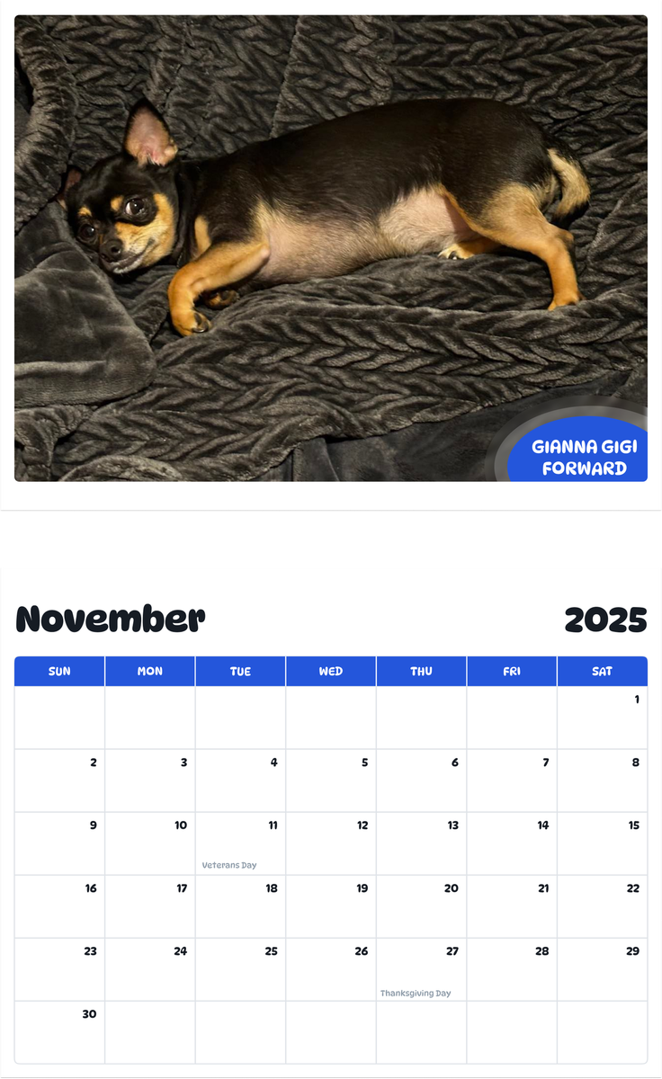 July 2025 - June 2026 Gianna GIGI Forward - Pawidols Pet Calendar