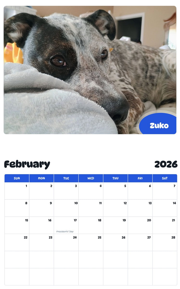 October 2025 - September 2026 Zuko - Pawidols Pet Calendar
