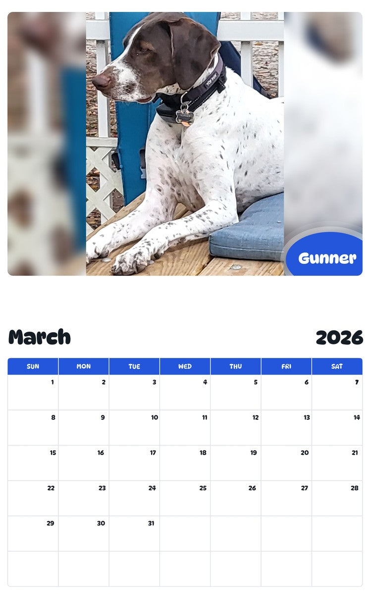 November 2025 - October 2026 Gunner - Pawidols Pet Calendar