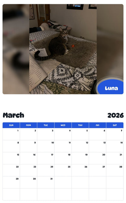 November 2025 - October 2026 Luna - Pawidols Pet Calendar