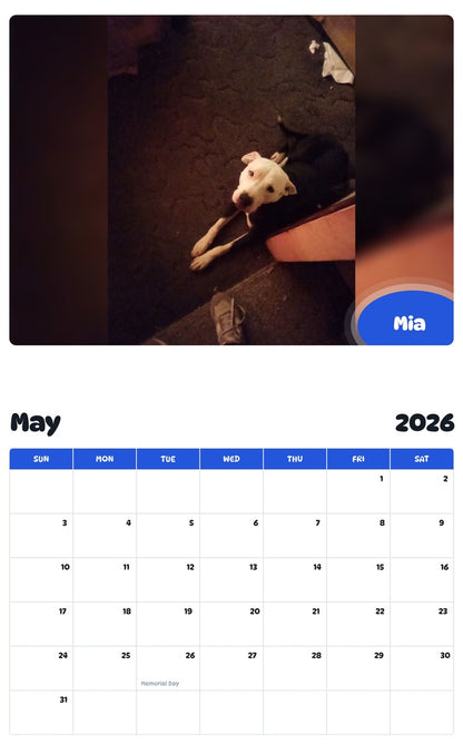 2026 - 2027 Mia - Pawidols Pet Calendar