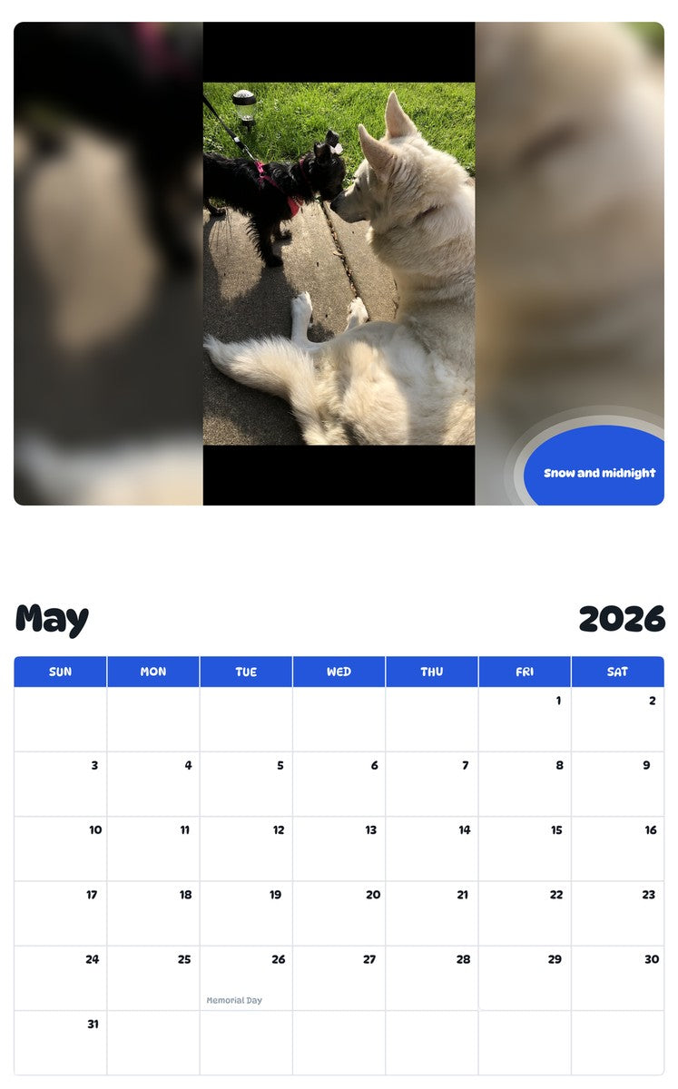 2026 - 2027 Snow and midnight - Pawidols Pet Calendar