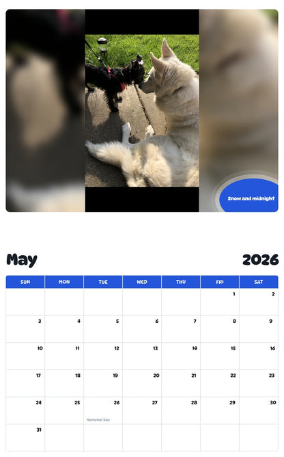 2026 - 2027 Snow and midnight - Pawidols Pet Calendar