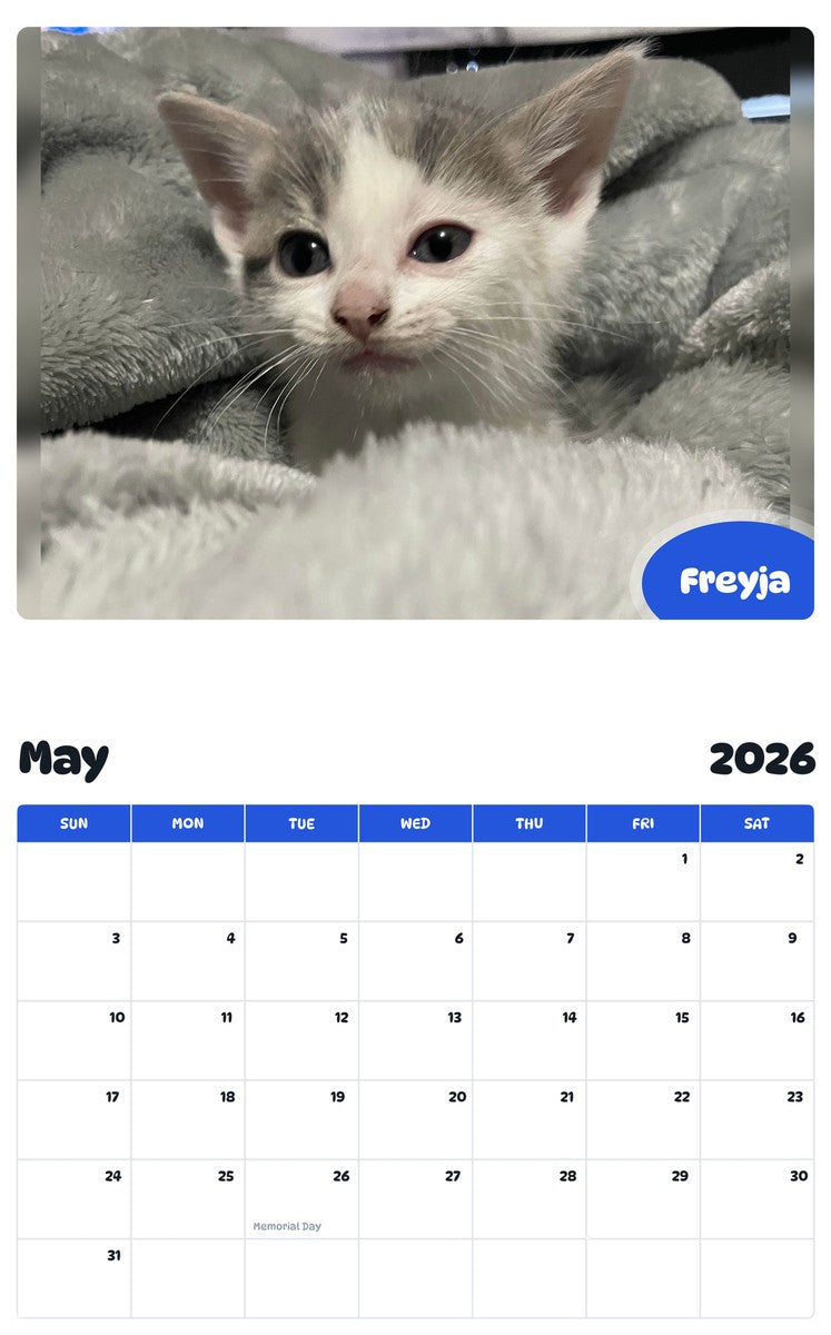 2026 - 2027 Freyja - Pawidols Pet Calendar
