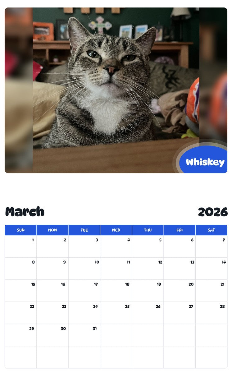 November 2025 - October 2026 Whiskey - Pawidols Pet Calendar