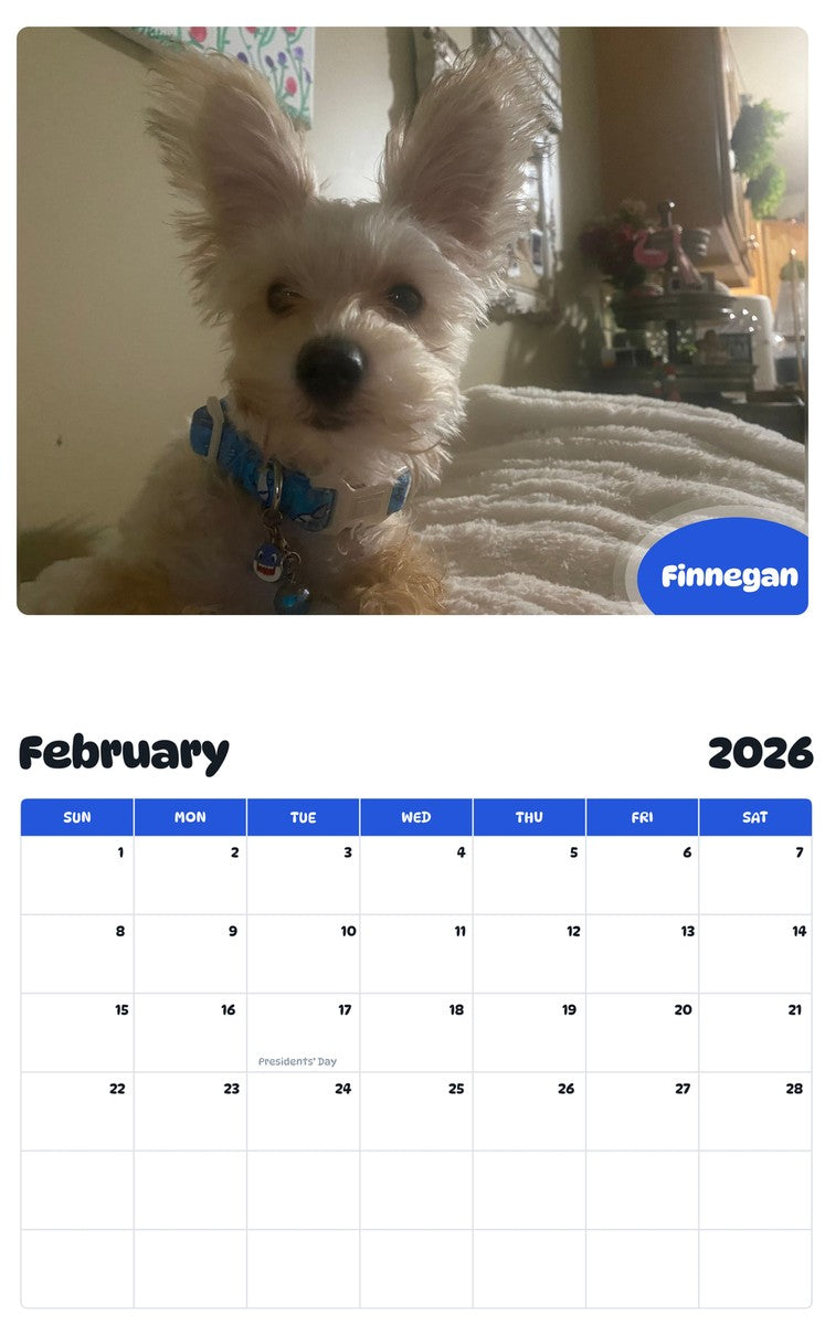 October 2025 - September 2026 Finnegan - Pawidols Pet Calendar
