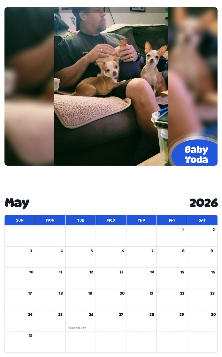 2026 - 2027 Baby Yoda - Pawidols Pet Calendar