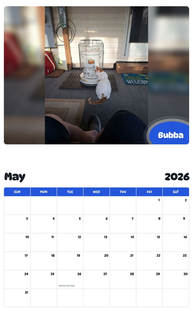 2026 - 2027 Bubba - Pawidols Pet Calendar