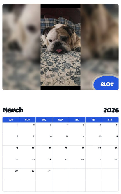 November 2025 - October 2026 RUDY - Pawidols Pet Calendar