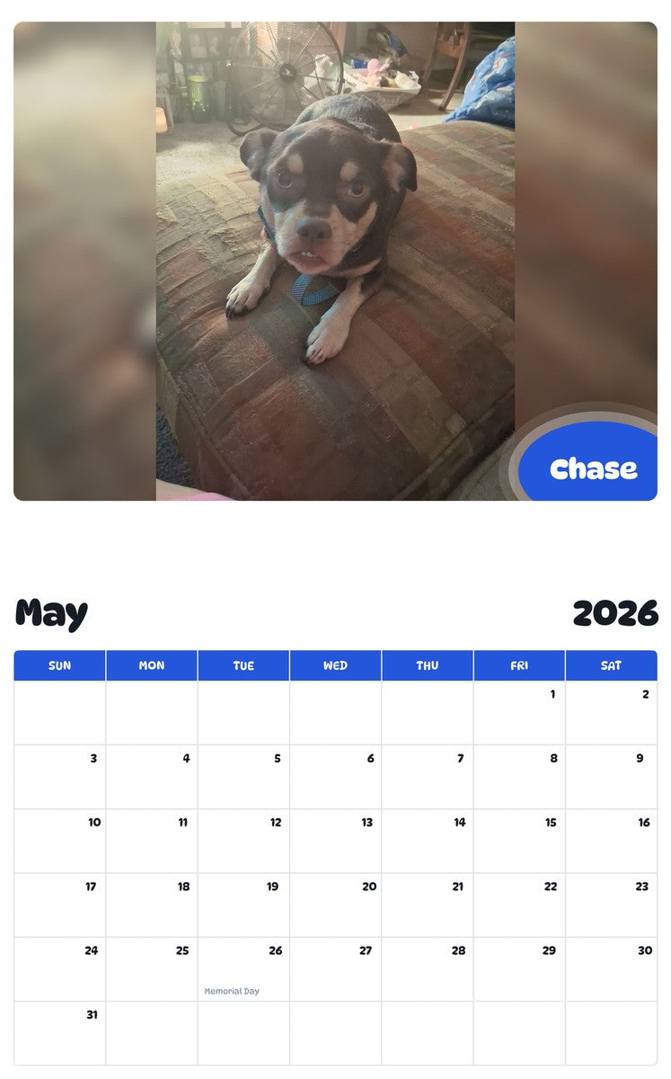 2026 - 2027 Chase - Pawidols Pet Calendar