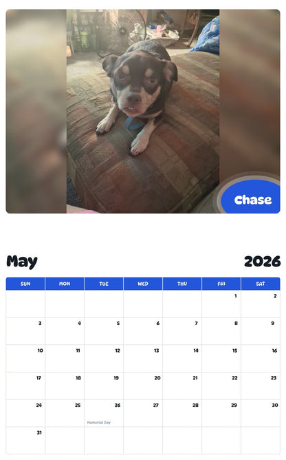 2026 - 2027 Chase - Pawidols Pet Calendar