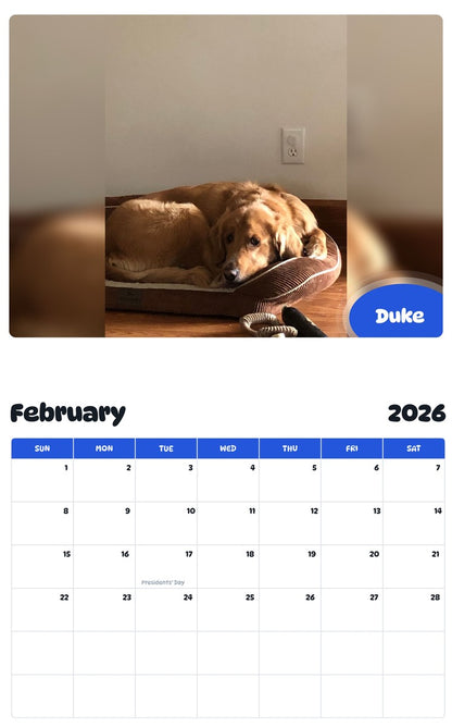 October 2025 - September 2026 Duke - Pawidols Pet Calendar