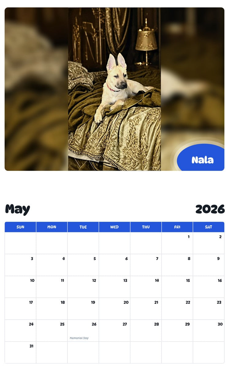 2026 - 2027 Nala - Pawidols Pet Calendar