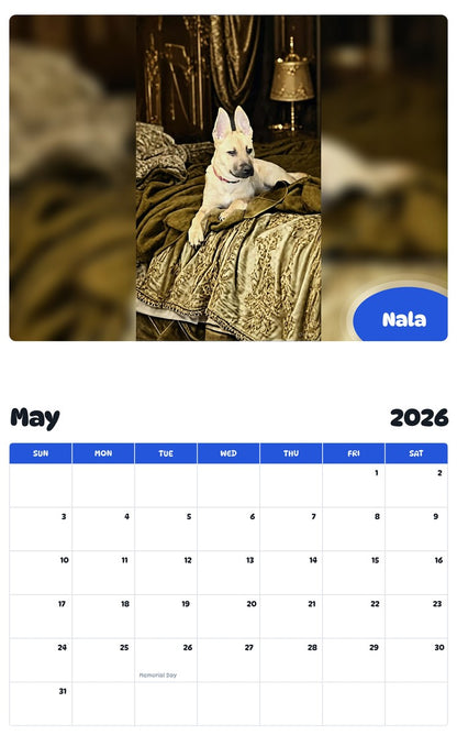 2026 - 2027 Nala - Pawidols Pet Calendar