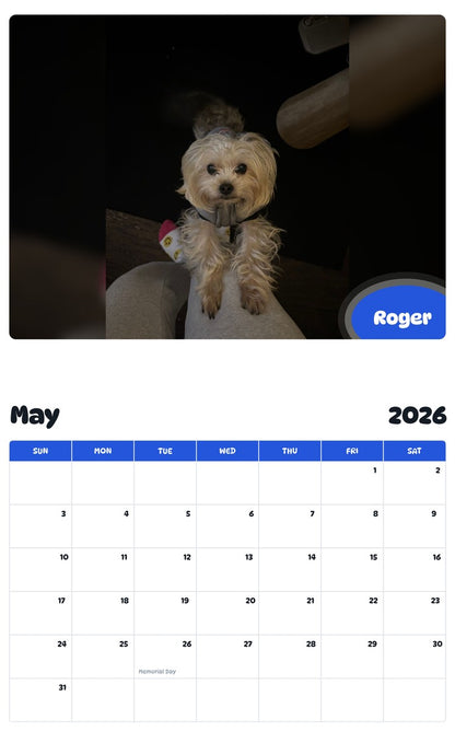 2026 - 2027 Roger - Pawidols Pet Calendar