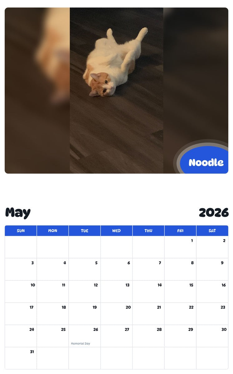 2026 - 2027 Noodle - Pawidols Pet Calendar