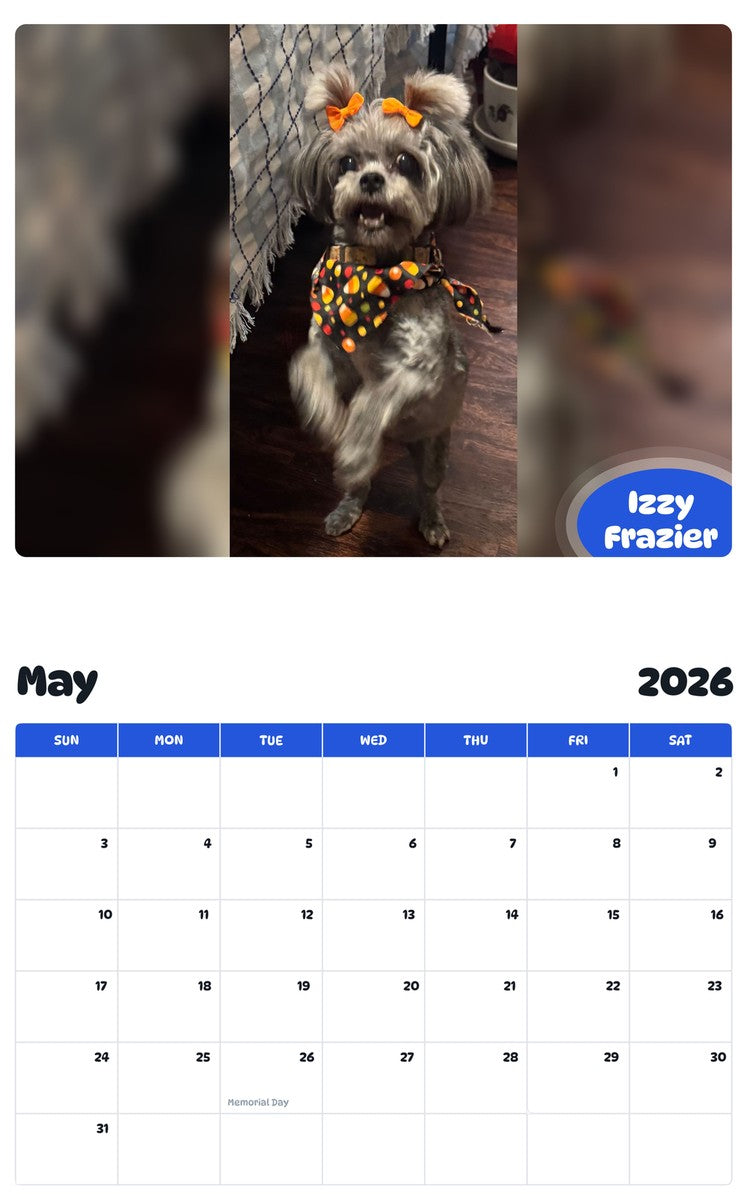 2026 - 2027 Izzy Frazier - Pawidols Pet Calendar