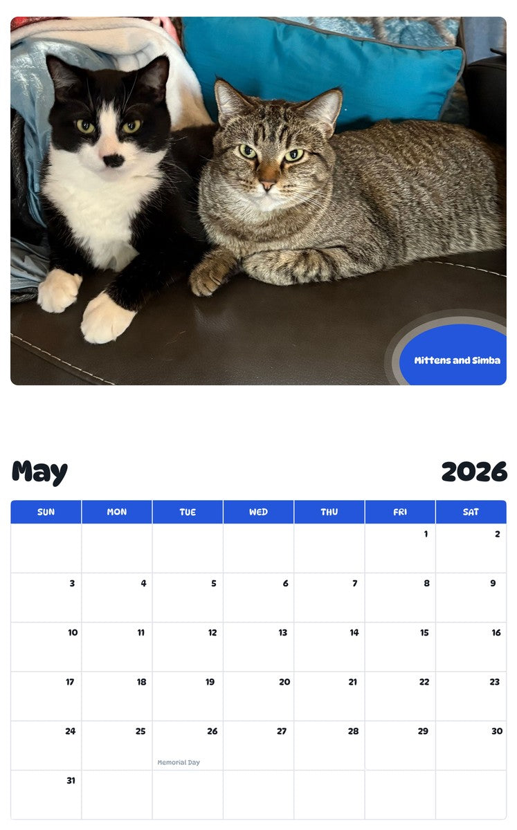 2026 - 2027 Mittens and Simba - Pawidols Pet Calendar