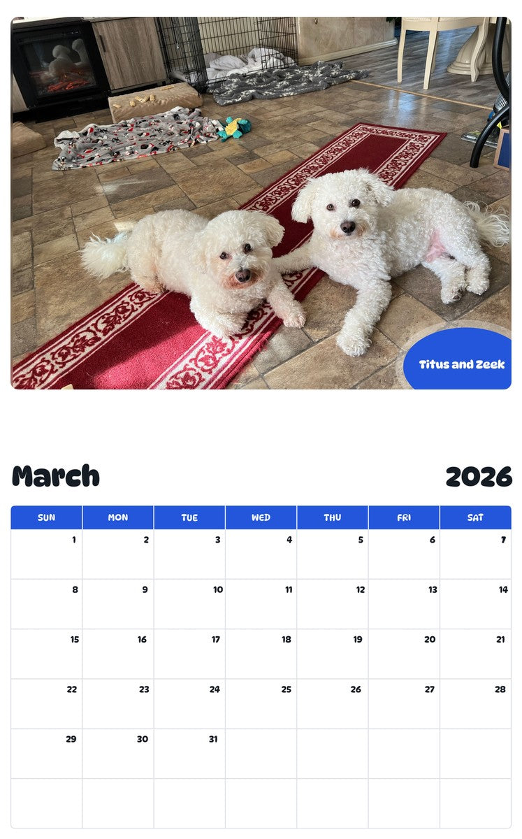 November 2025 - October 2026 Titus and Zeek - Pawidols Pet Calendar