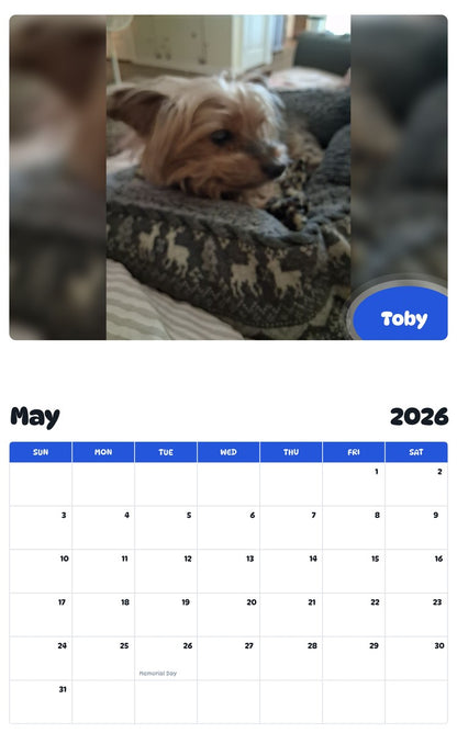 2026 - 2027 Toby - Pawidols Pet Calendar