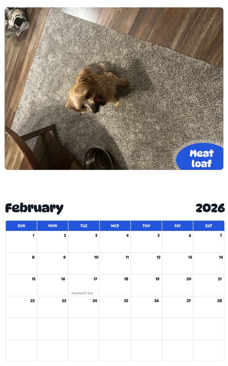 October 2025 - September 2026 Meatloaf - Pawidols Pet Calendar