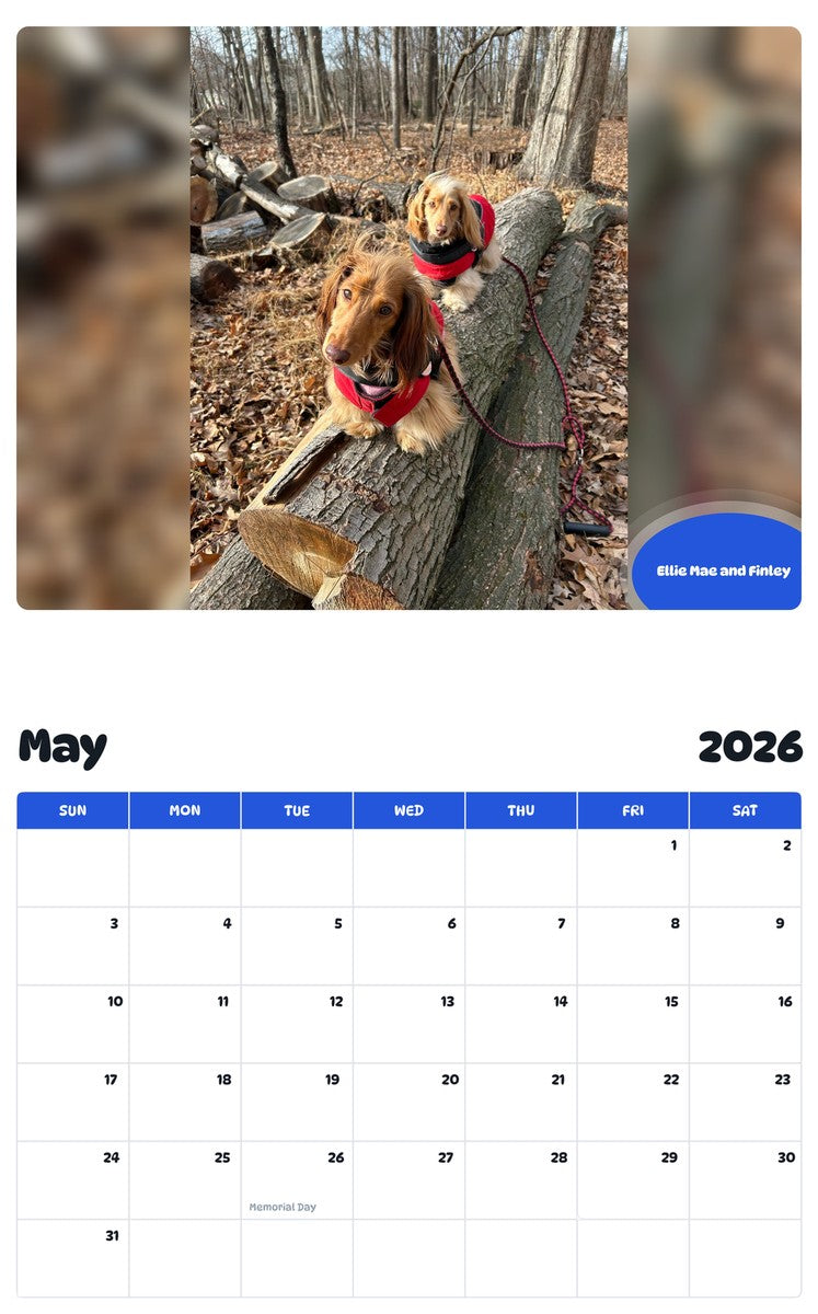 2026 - 2027 Ellie Mae and Finley - Pawidols Pet Calendar