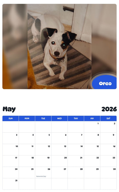 2026 - 2027 Oreo - Pawidols Pet Calendar
