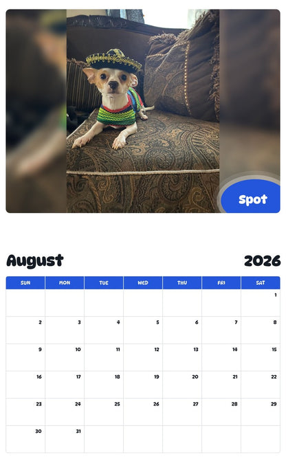 April 2026 - March 2027 Spot - Pawidols Pet Calendar