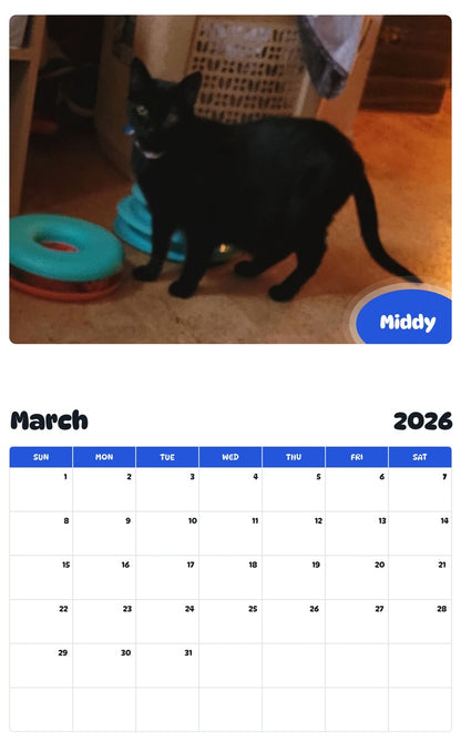 November 2025 - October 2026 Middy - Pawidols Pet Calendar