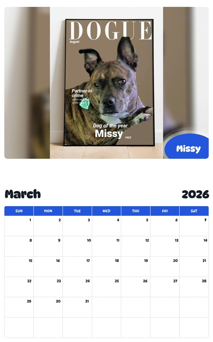 November 2025 - October 2026 Missy - Pawidols Pet Calendar