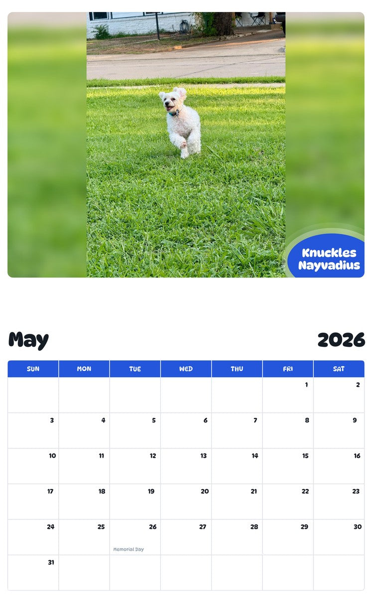 2026 - 2027 Knuckles Nayvadius - Pawidols Pet Calendar