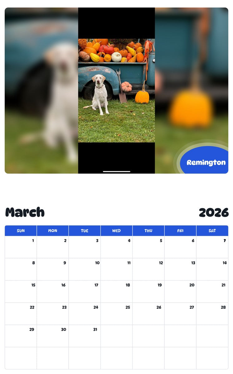 November 2025 - October 2026 Remington - Pawidols Pet Calendar