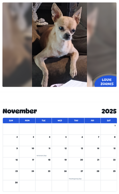 July 2025 - June 2026 Louie zornes - Pawidols Pet Calendar